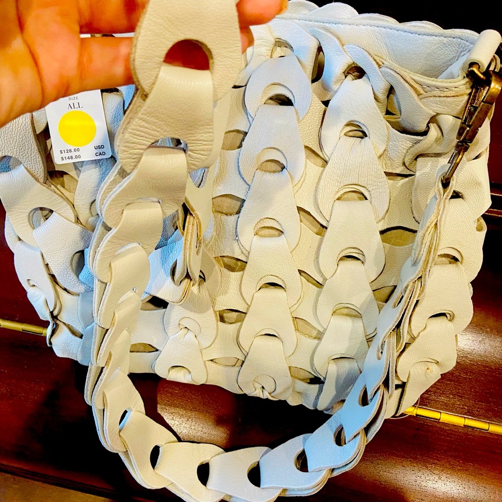 Anthropologie white smoky woven leather bag